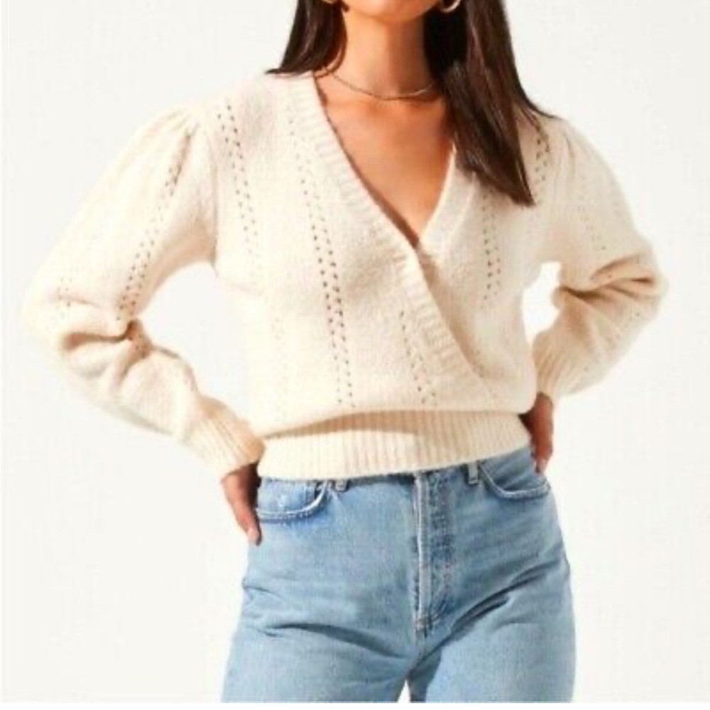 ASTR the Label  wrap  front pointelle knit sweater